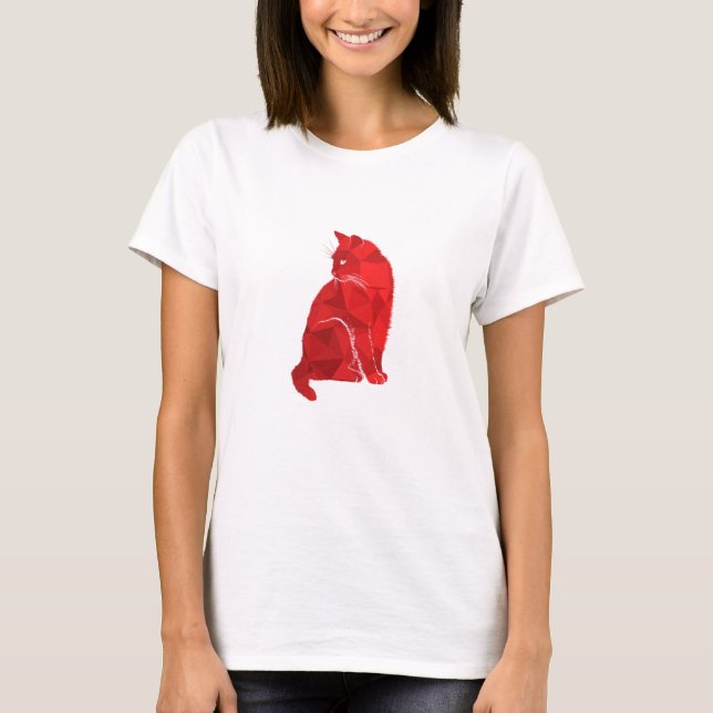 Cat Red Cat Rosa Cat Miror Poly T Shirt (Framsida)