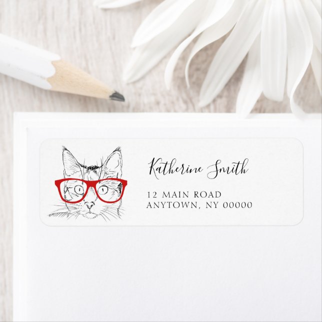 Cat Red Glasses-Returetiketter Returadress Etikett (Insitu)