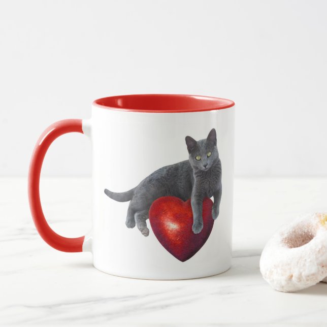 Cat Red Heart Mugg (Med munk)
