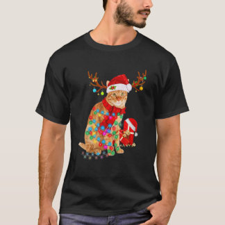 Cat Reindeer Santa Hat Christmas Light Animal Xmas T Shirt