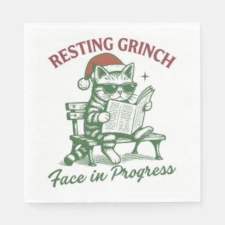Cat Resting Grinch Face in Progress Holiday Pappersservett