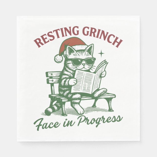 Cat Resting Grinch Face in Progress Holiday  Pappersservett (Framsidan)