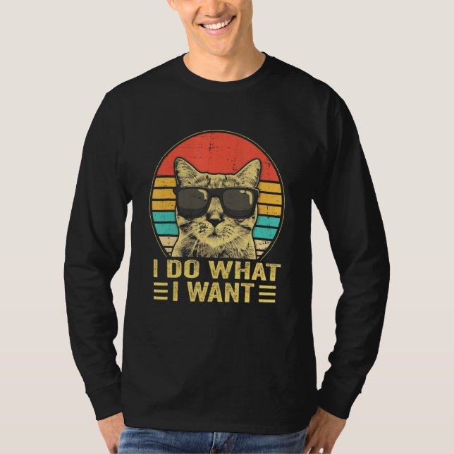 Cat Retro 80s 90s T Shirt Funny Cat I gör vad jag  (Framsida)