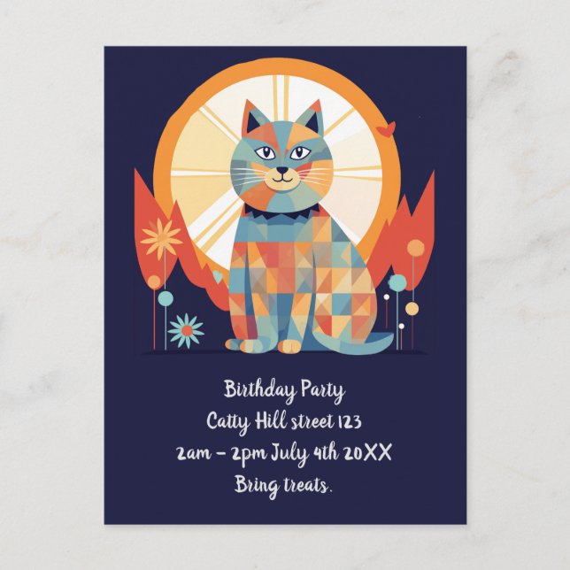 Cat Retro Party-inbjudan Inbjudan Vykort (Framsida)