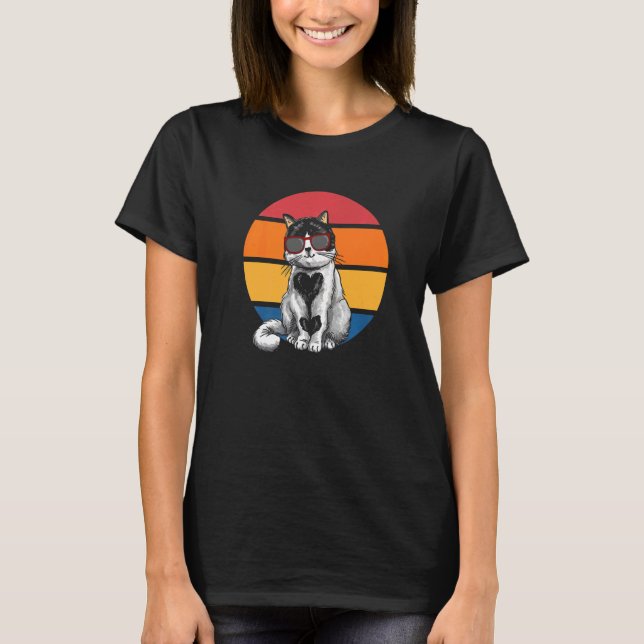 Cat Retro Sunset Cat Sunset I Cat T Shirt (Framsida)