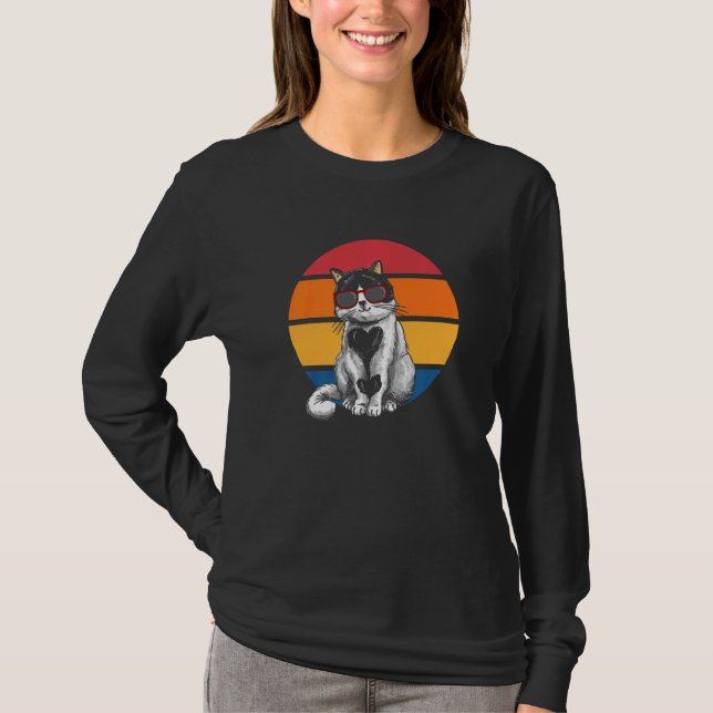 Cat Retro Sunset Cat Sunset I Cat T Shirt (Framsida)