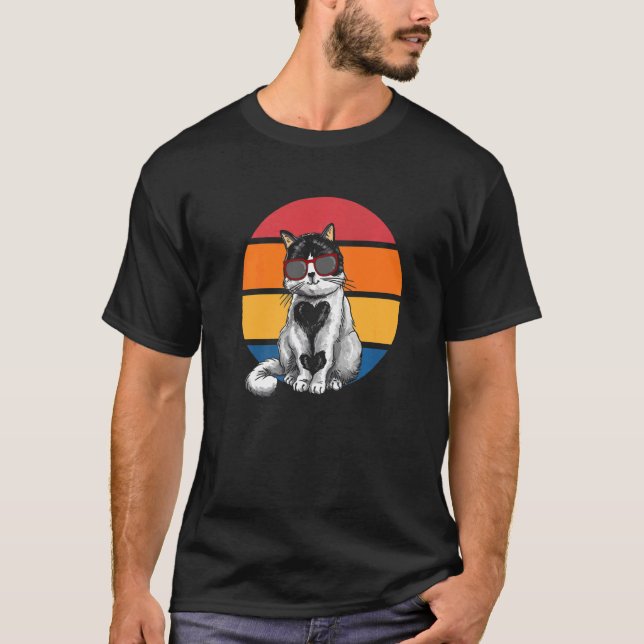 Cat Retro Sunset Cat Sunset I Cat T Shirt (Framsida)