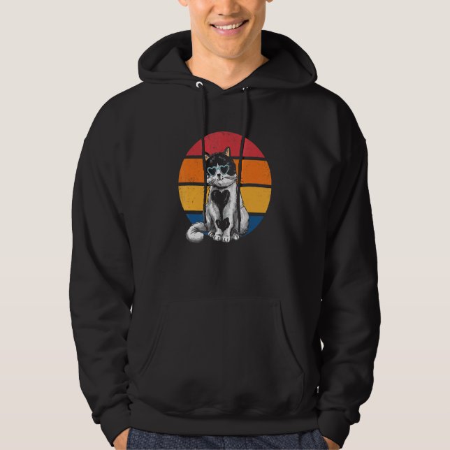 Cat  Retro Sunset Cat Sunset I Retro Cat Hoodie (Framsida)