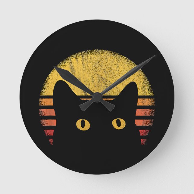 Cat Retro Vintage Rund Klocka (Framsida)