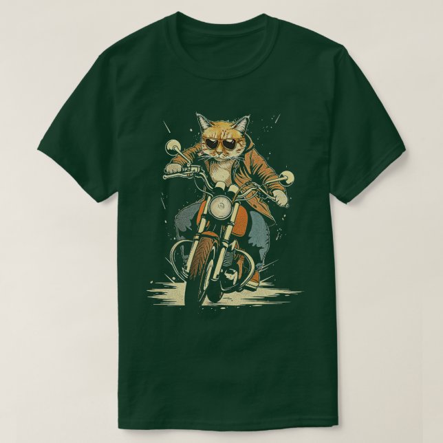 Cat Rides Motorcykel T Shirt (Design framsida)