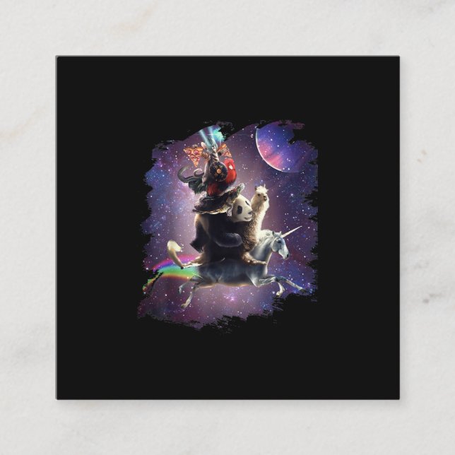 Cat Riding Chicken Turtle Panda Llama Unicorn Fyrkantigt Visitkort (Framsida)