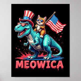 Cat Riding Dinosaur 4:e juli Meowica American F Poster