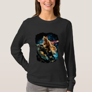 Cat Riding Dinosaur Funny Galaxy T Shirt