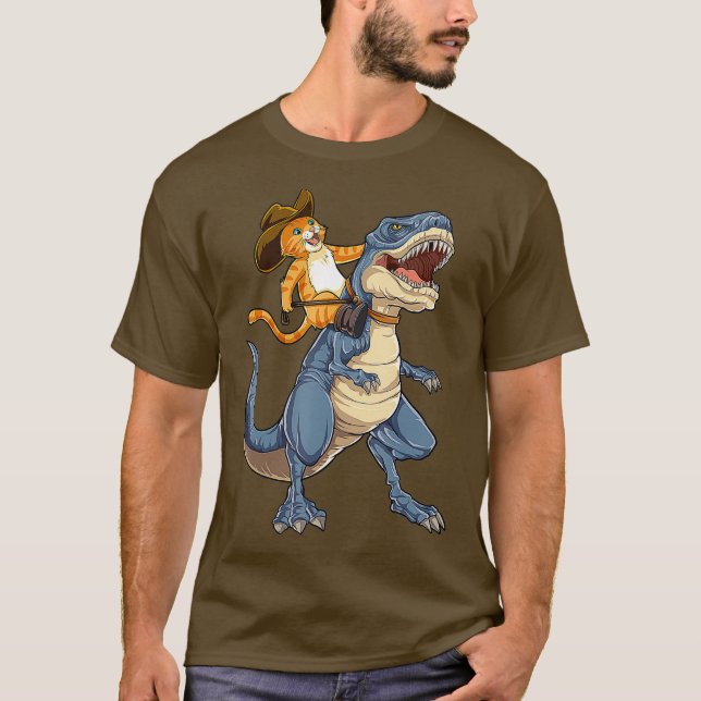 Cat Riding Dinosaur T rex Funny Purrassic Kattunge T Shirt (Framsida)