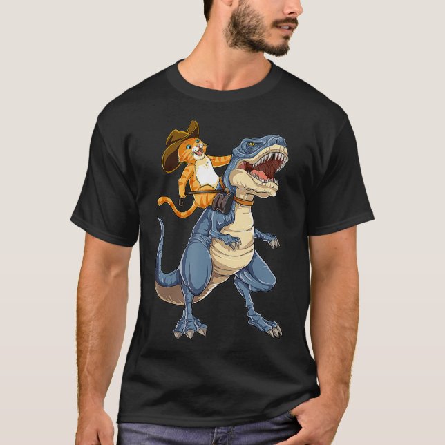 Cat Riding Dinosaur T rex Funny Purrassic Kitty Shirt (Framsida)