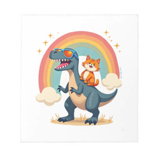 Cat Riding Dinosaur T-Rex Kitten Rainbow Dino Funn Anteckningsblock