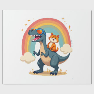 Cat Riding Dinosaur T-Rex Kitten Rainbow Dino Funn Presentpapper
