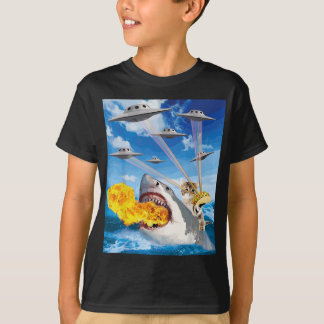 Cat Riding Fire Breathing Shark Rainbow Laser Taco T Shirt