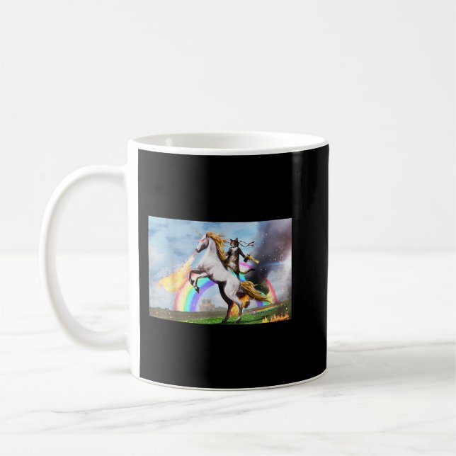Cat Riding Fire Breathing Unicorn-nummer Kaffemugg (Vänster)