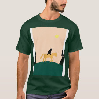 Cat Riding Horse Minimal 1 T Shirt