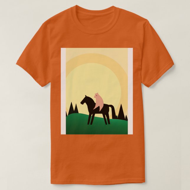 Cat Riding Horse Minimal T Shirt (Design framsida)