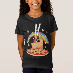 Cat Riding Llama Unicorn Laser Ögon Pizza Outer Sp T Shirt