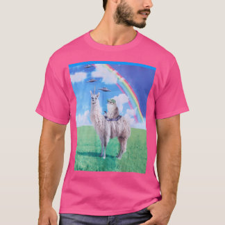 Cat Riding Llama Unicorn Rainbow Ufo T Shirt