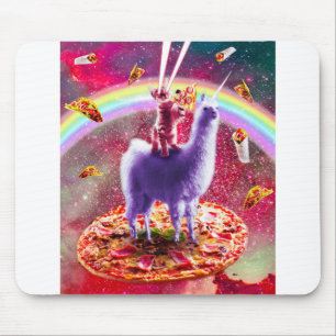 Cat Riding på Llama Unicorn Ögon Rymden Musmatta