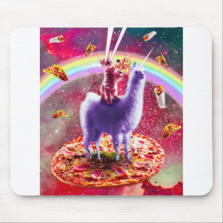 Cat Riding på Llama Unicorn Ögon Rymden Musmatta