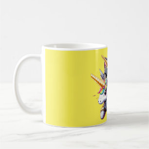 Cat Riding på Unicorn Robot Gult Kaffemugg