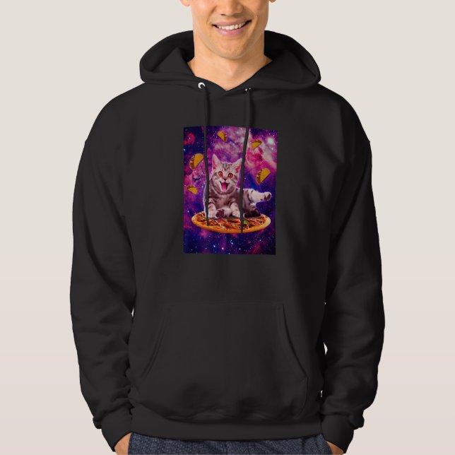 Cat Riding Pizza In Space Galaxy Taco Kitten Cats  Hoodie (Framsida)