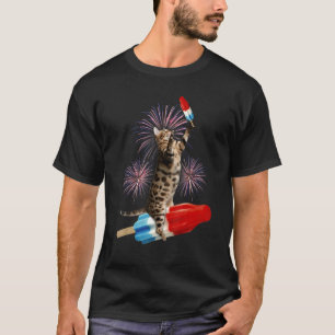 Cat Riding Popsicle Retro Bomb Independence day T Shirt