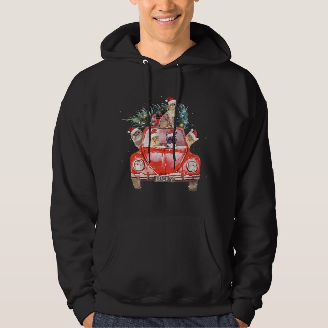 Cat Riding Red Lastbil Julgran Cat Santa Hat Hoodie (Framsida)
