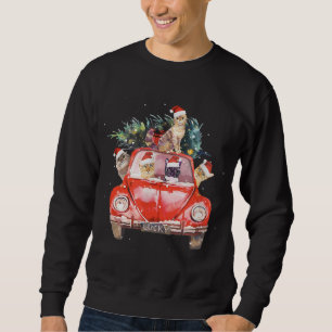 Cat Riding Red Lastbil Julgran Cat Santa Hat Lång Ärmad Tröja