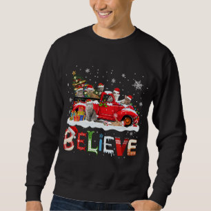 Cat Riding Red Lastbil Julgran Tro Santa Santa Lång Ärmad Tröja