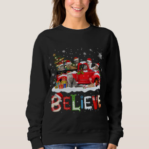 Cat Riding Red Lastbil Julgran Tro Santa Santa T Shirt