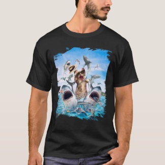 Cat Riding Shark Beach Ocean Cats Sharks Sunglasse T Shirt