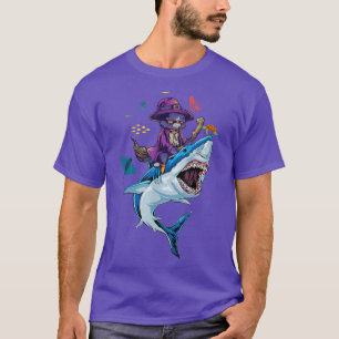 Cat Riding Shark Halloween Kids Boys Girls 1074 T Shirt