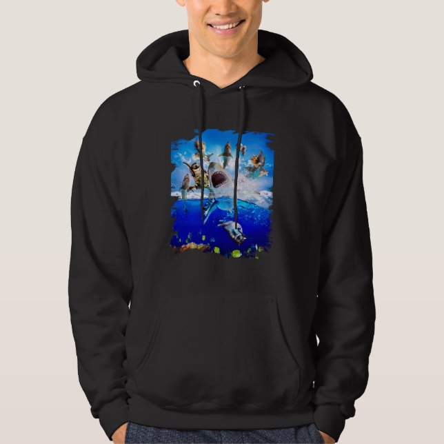 Cat riding shark in the ocean on the beach hoodie (Framsida)