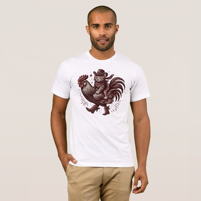 Cat Riding Tupp T Shirt (Hel framsida)