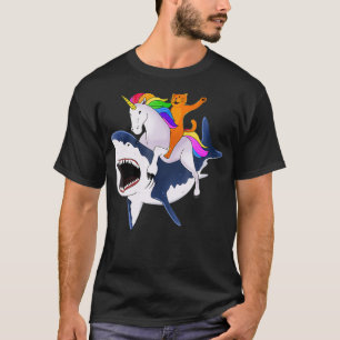 Cat Riding Unicorn Riding Shark Gift  T Shirt
