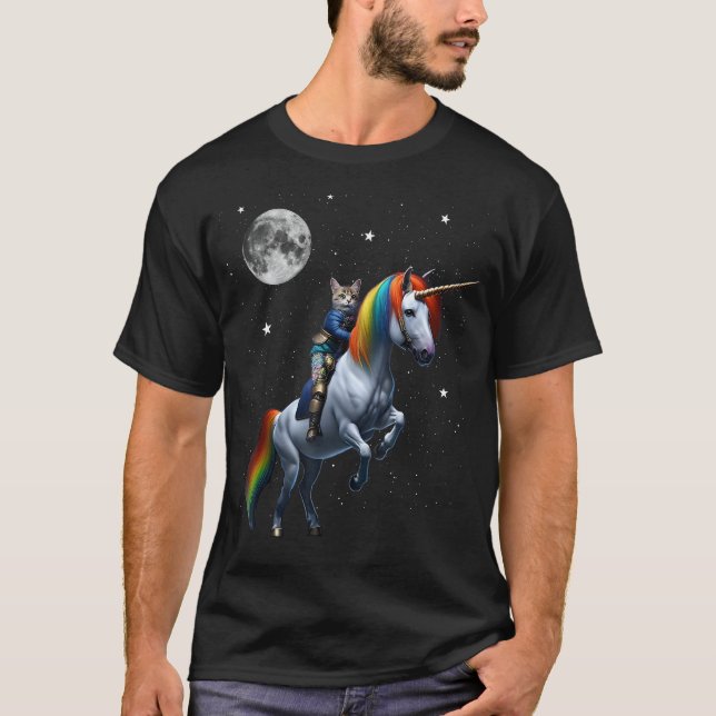 Cat Riding Unicorn T Shirt (Framsida)