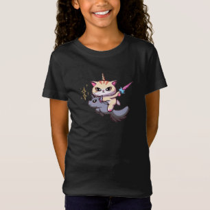 Cat Riding Unicorn with Holding Magic Trollspö T Shirt