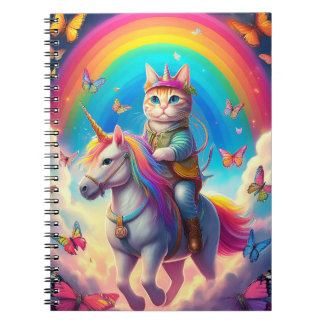 Cat Riding Unicorn with Rainbows and Butterflies Anteckningsbok