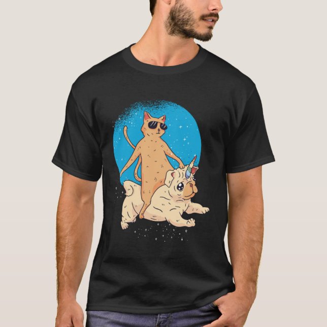 Cat Riding Unidog T Shirt (Framsida)