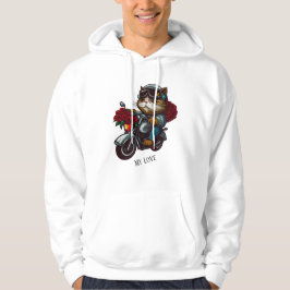 Cat ridmotorcykel röd ros blommor min kärlek hoodie