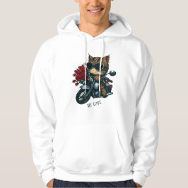 Cat ridmotorcykel röd ros blommor min kärlek hoodie