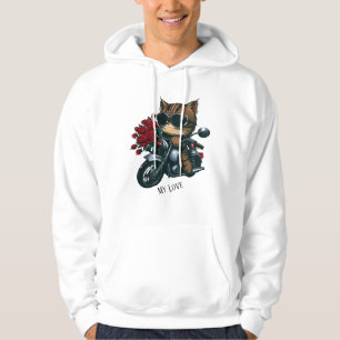 Cat ridmotorcykel röd ros blommor min kärlek hoodie