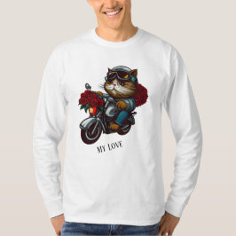 Cat ridmotorcykel röd ros blommor min kärlek t shirt