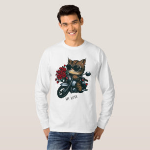 Cat ridmotorcykel röd ros blommor min kärlek t shirt